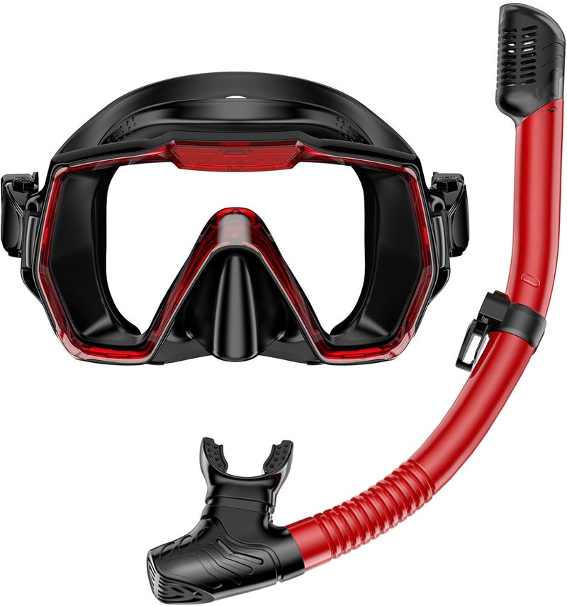 Honlanor Snorkel Set Adults Snorkeling Gear Anti-Leak and Anti-Fog Tempered Glass Lens Panoramic View Swim Mask Dry Top Snorkel Kit for Snorkeling Scuba Diving Swimming Travel with Carry Bag - Image 1